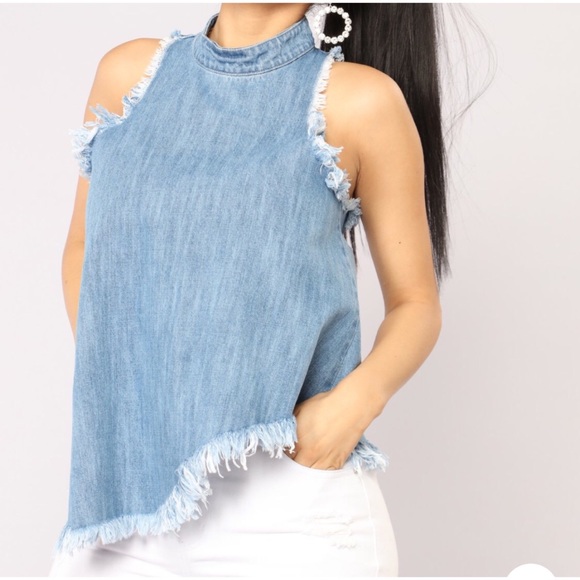 Frayed mock neck top - Picture 1 of 4